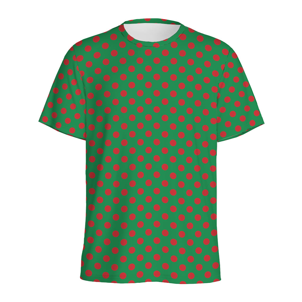 Green And Red Polka Dot Pattern Print Men's Sports T-Shirt