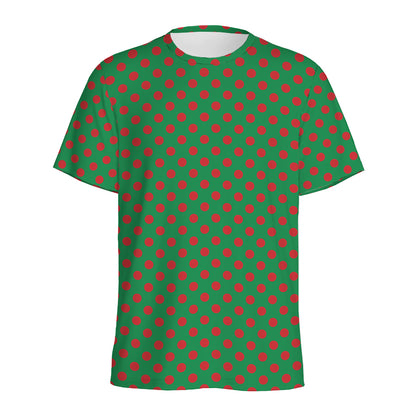 Green And Red Polka Dot Pattern Print Men's Sports T-Shirt