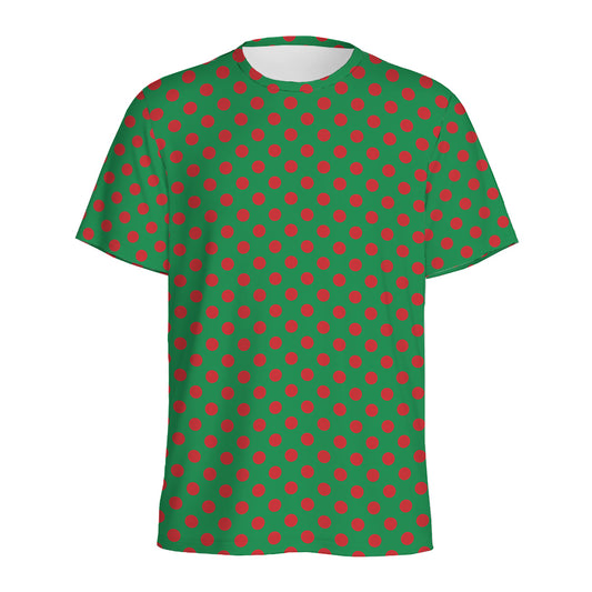 Green And Red Polka Dot Pattern Print Men's Sports T-Shirt