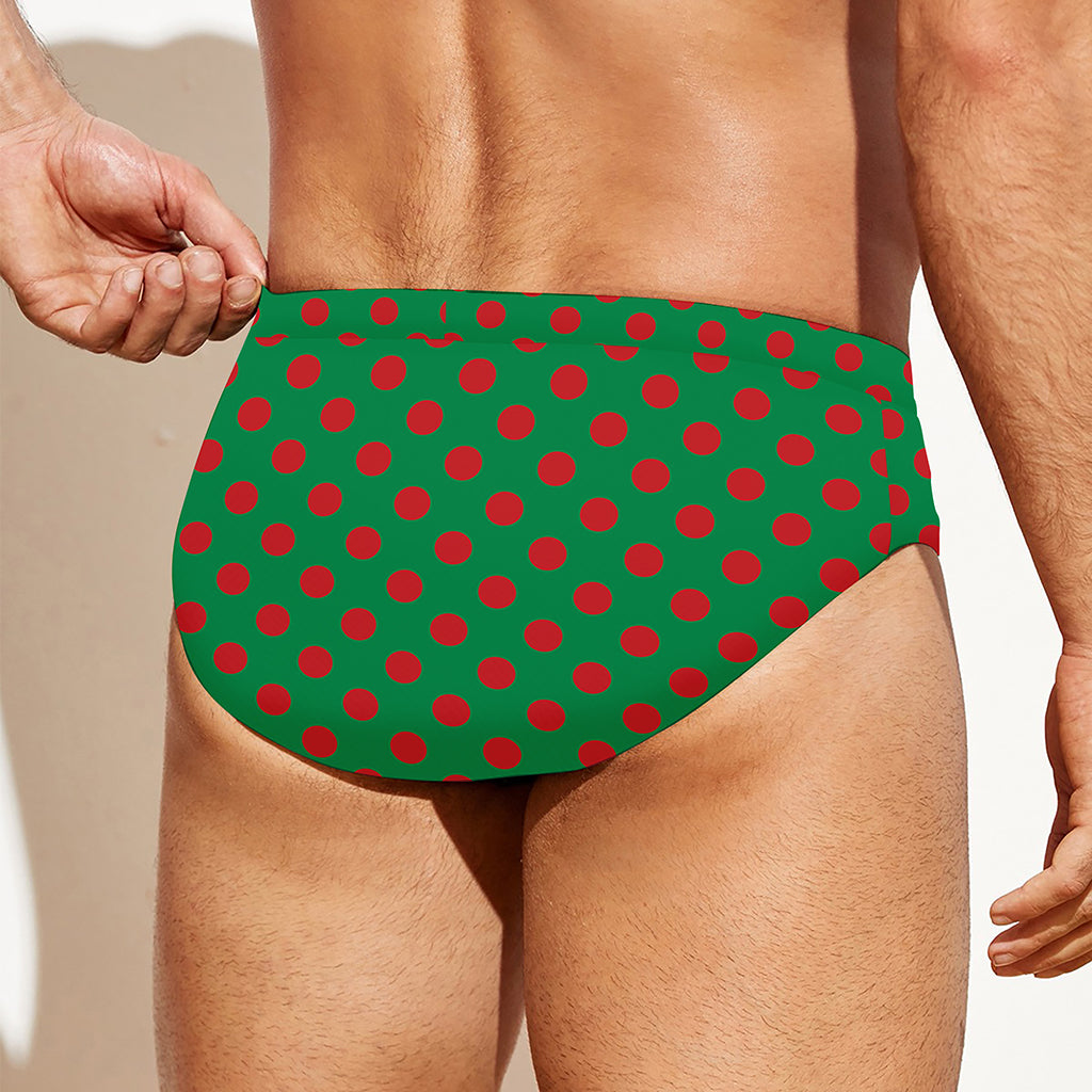 Green And Red Polka Dot Pattern Print Men's Swim Briefs