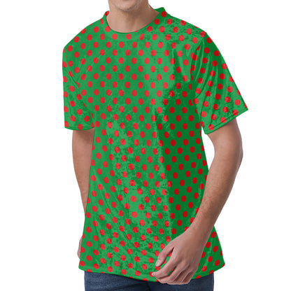 Green And Red Polka Dot Pattern Print Men's Velvet T-Shirt