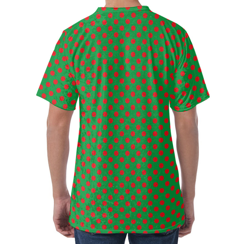 Green And Red Polka Dot Pattern Print Men's Velvet T-Shirt