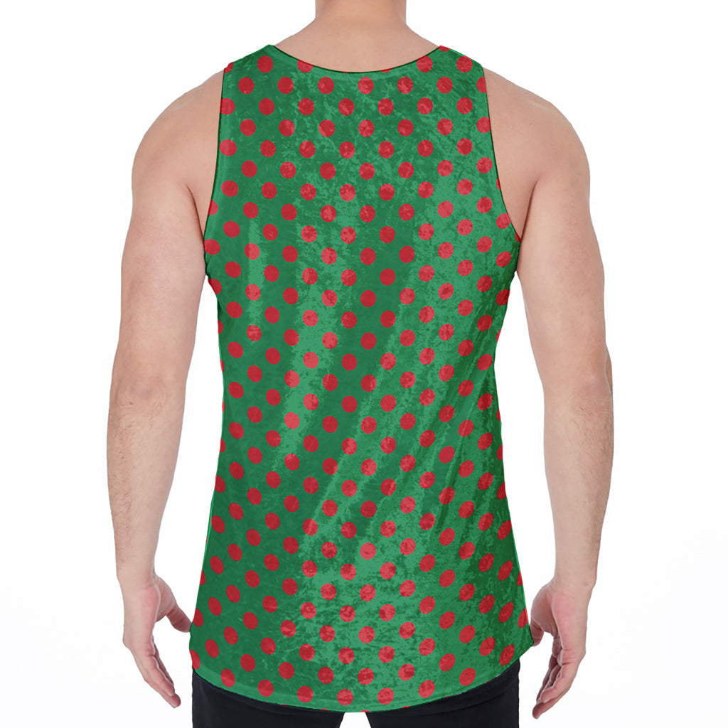 Green And Red Polka Dot Pattern Print Men's Velvet Tank Top
