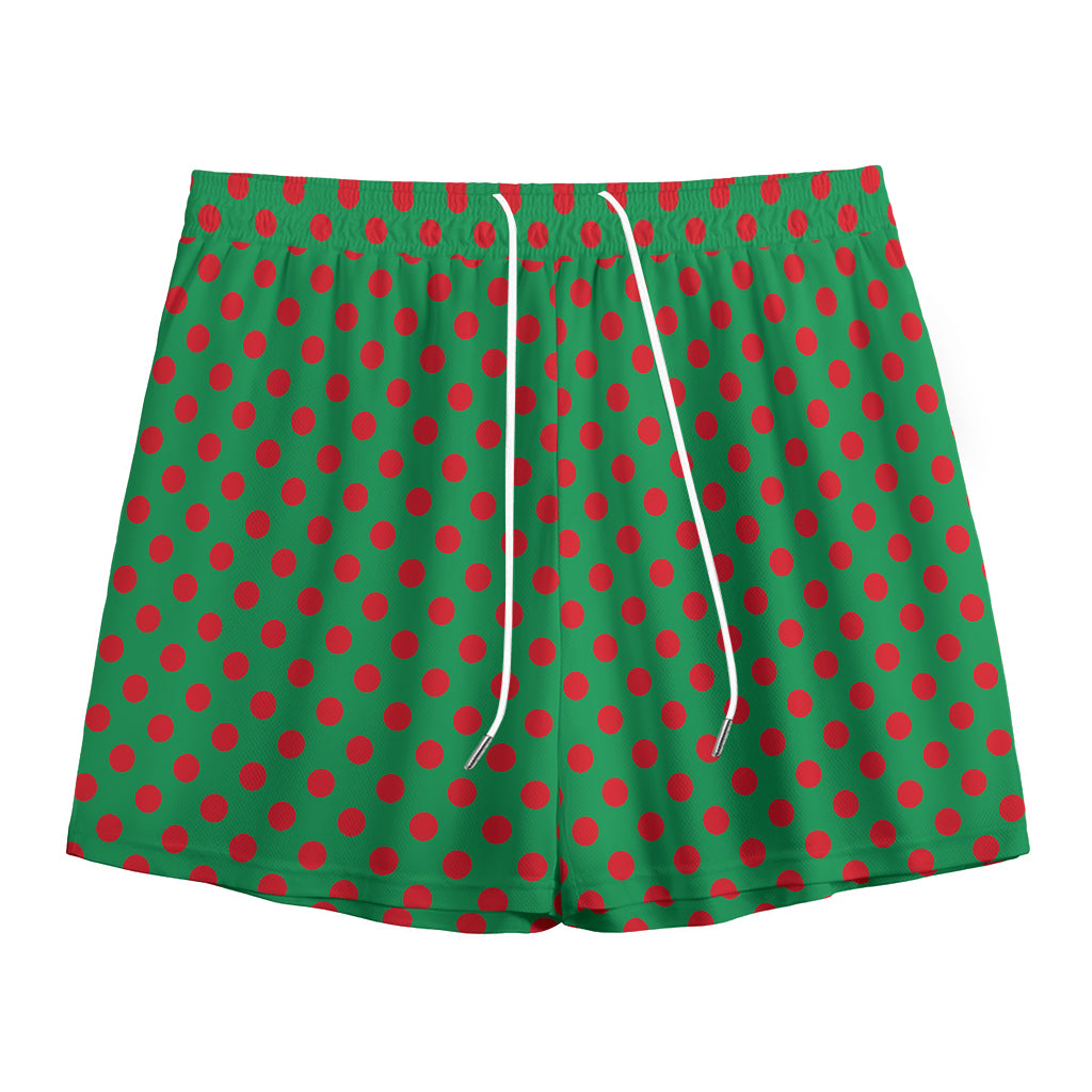 Green And Red Polka Dot Pattern Print Mesh Shorts
