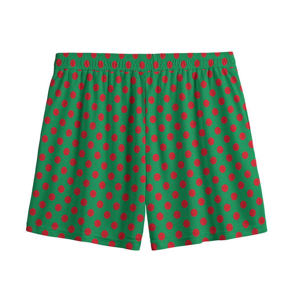 Green And Red Polka Dot Pattern Print Mesh Shorts