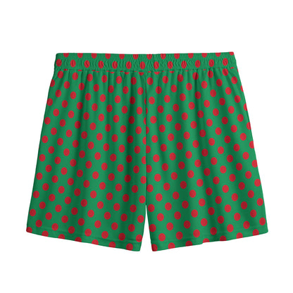 Green And Red Polka Dot Pattern Print Mesh Shorts