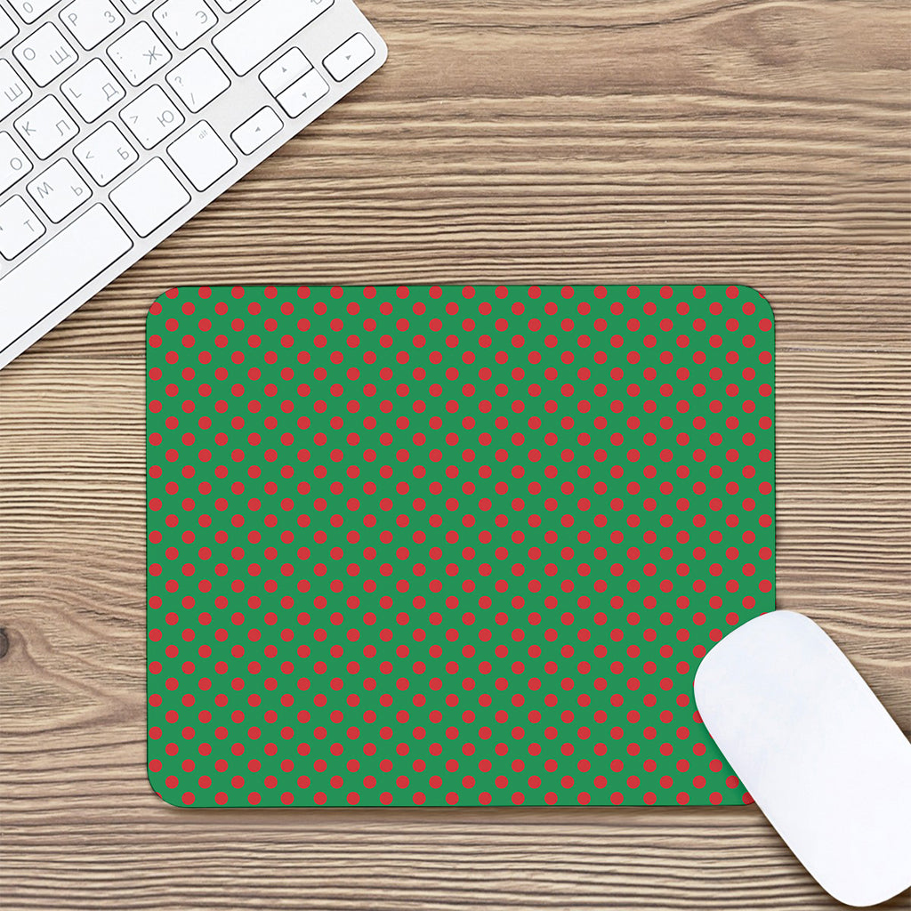 Green And Red Polka Dot Pattern Print Mouse Pad