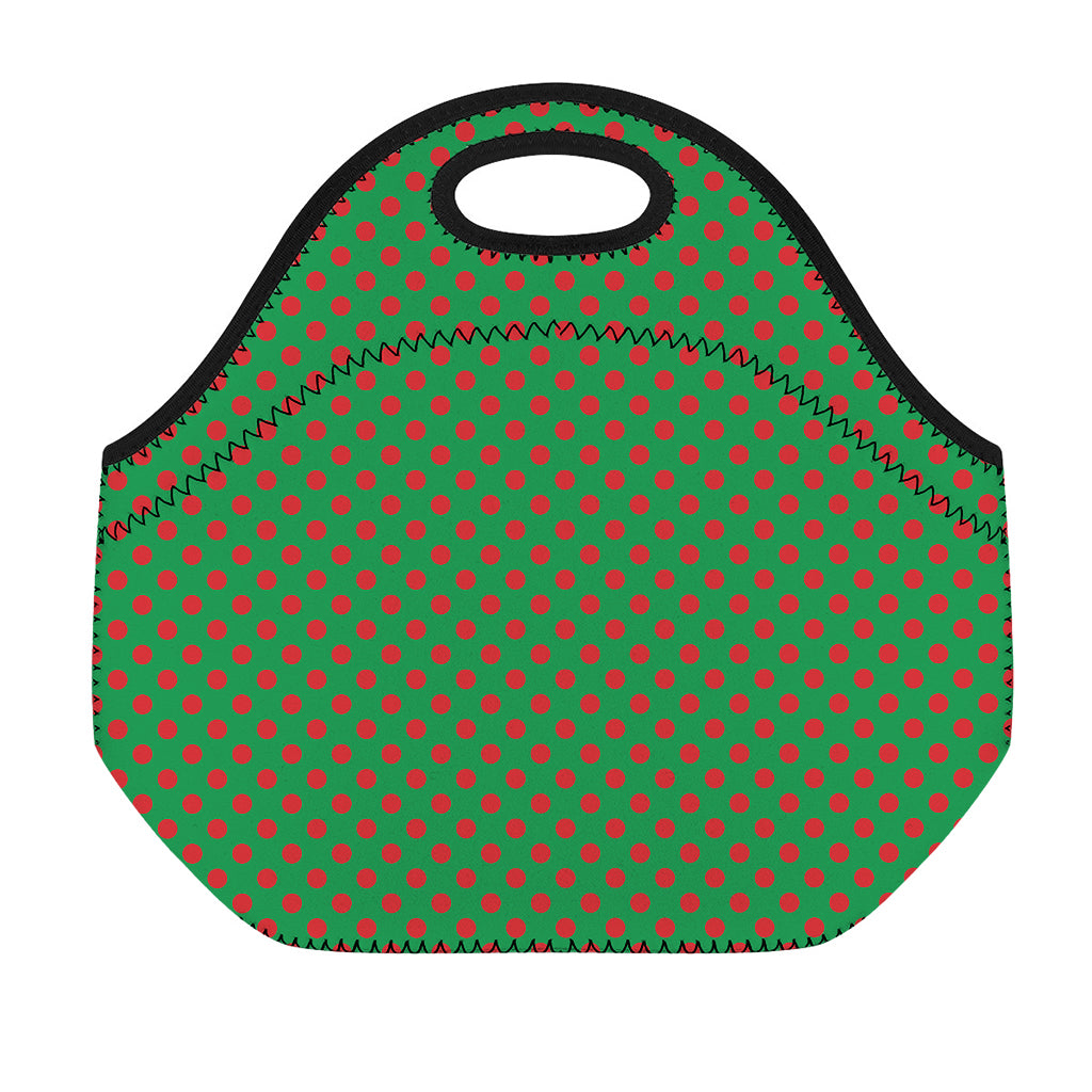 Green And Red Polka Dot Pattern Print Neoprene Lunch Bag