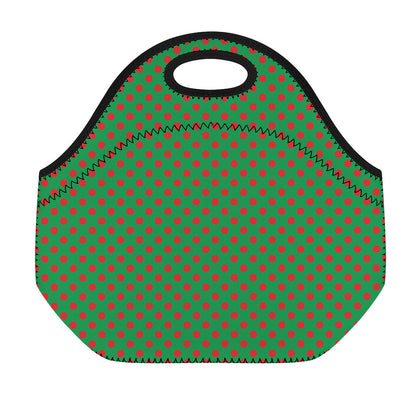 Green And Red Polka Dot Pattern Print Neoprene Lunch Bag