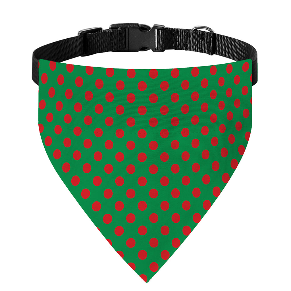 Green And Red Polka Dot Pattern Print Over The Collar Dog Bandana