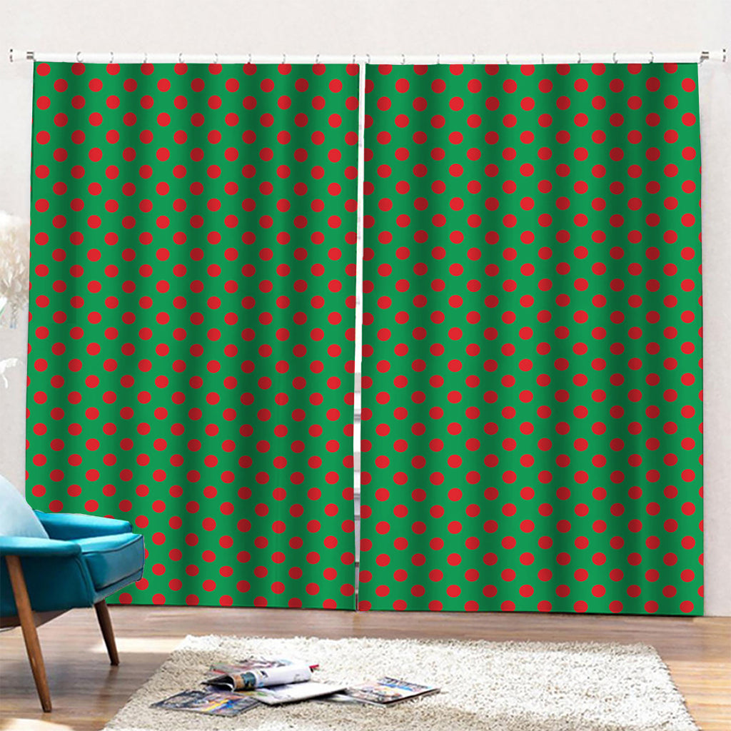 Green And Red Polka Dot Pattern Print Pencil Pleat Curtains