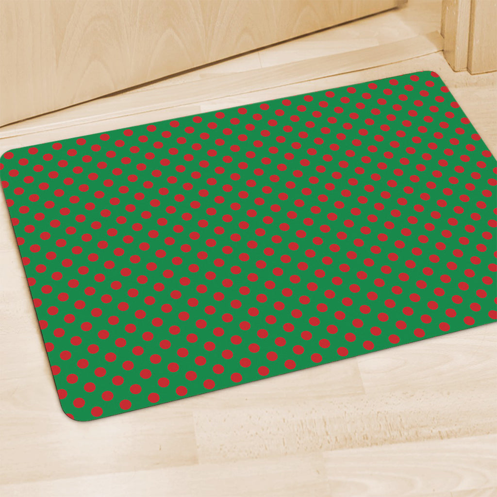 Green And Red Polka Dot Pattern Print Polyester Doormat