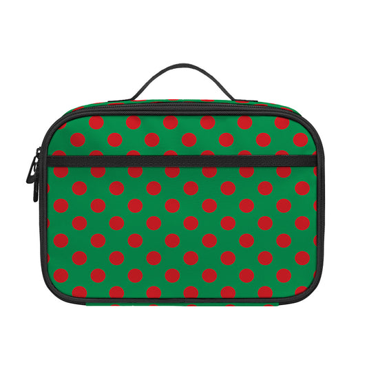 Green And Red Polka Dot Pattern Print Portable Lunch Bag