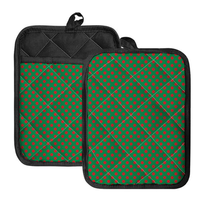 Green And Red Polka Dot Pattern Print Pot Holders With Pocket