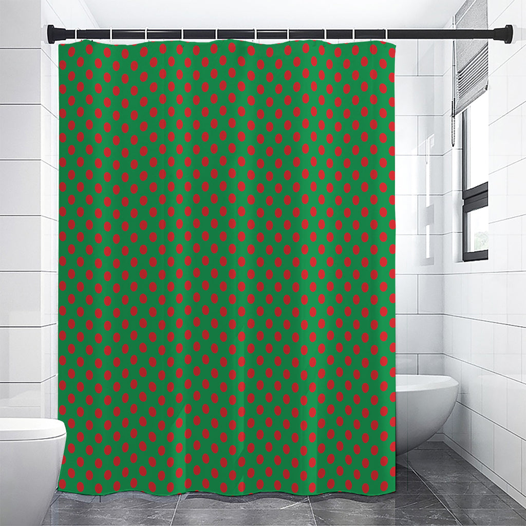 Green And Red Polka Dot Pattern Print Premium Shower Curtain