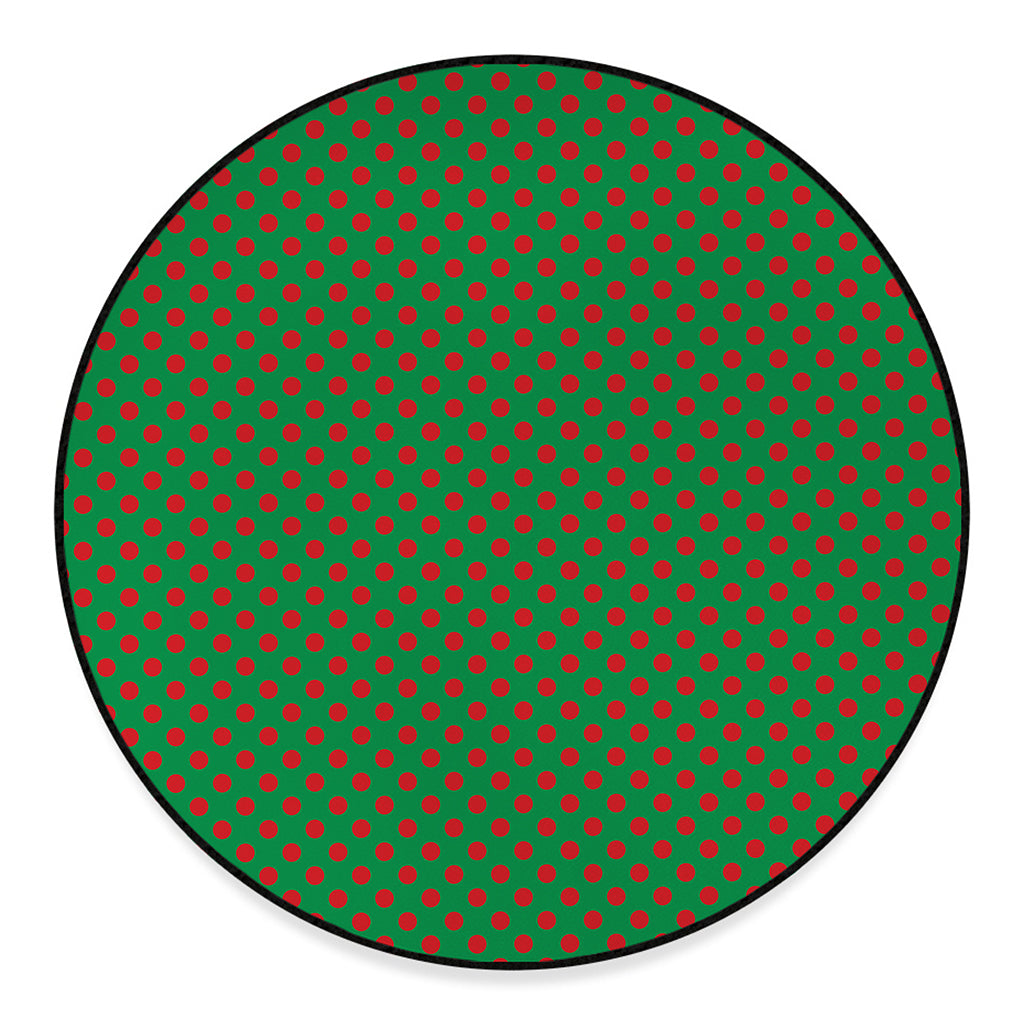 Green And Red Polka Dot Pattern Print Round Floor Mat