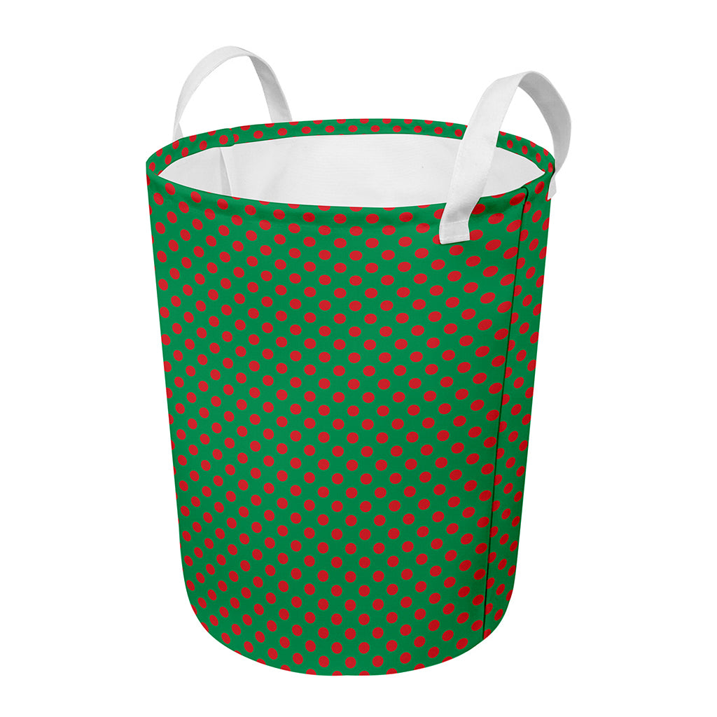 Green And Red Polka Dot Pattern Print Round Laundry Basket