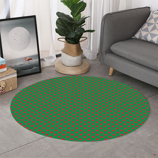 Green And Red Polka Dot Pattern Print Round Rug