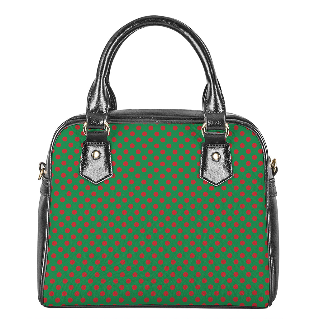 Green And Red Polka Dot Pattern Print Shoulder Handbag