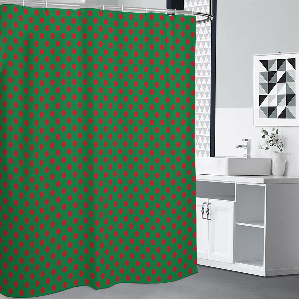 Green And Red Polka Dot Pattern Print Shower Curtain