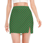 Green And Red Polka Dot Pattern Print Side Slit Mini Skirt