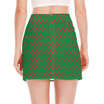 Green And Red Polka Dot Pattern Print Side Slit Mini Skirt
