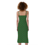 Green And Red Polka Dot Pattern Print Slim Fit Midi Cami Dress
