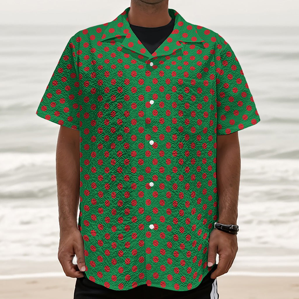 Green And Red Polka Dot Pattern Print Textured Short Sleeve Shirt
