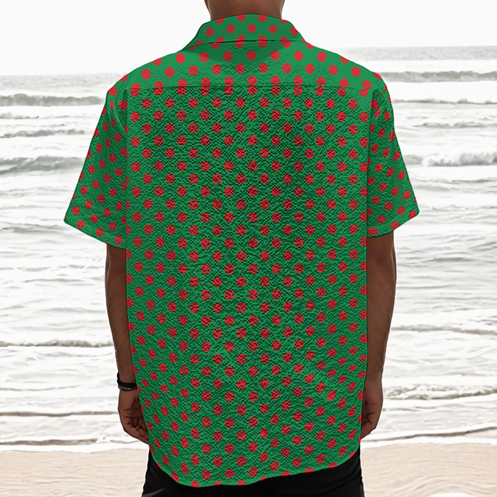 Green And Red Polka Dot Pattern Print Textured Short Sleeve Shirt