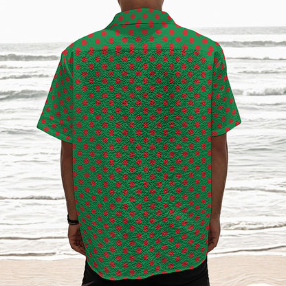 Green And Red Polka Dot Pattern Print Textured Short Sleeve Shirt