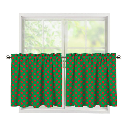 Green And Red Polka Dot Pattern Print Tier Curtains