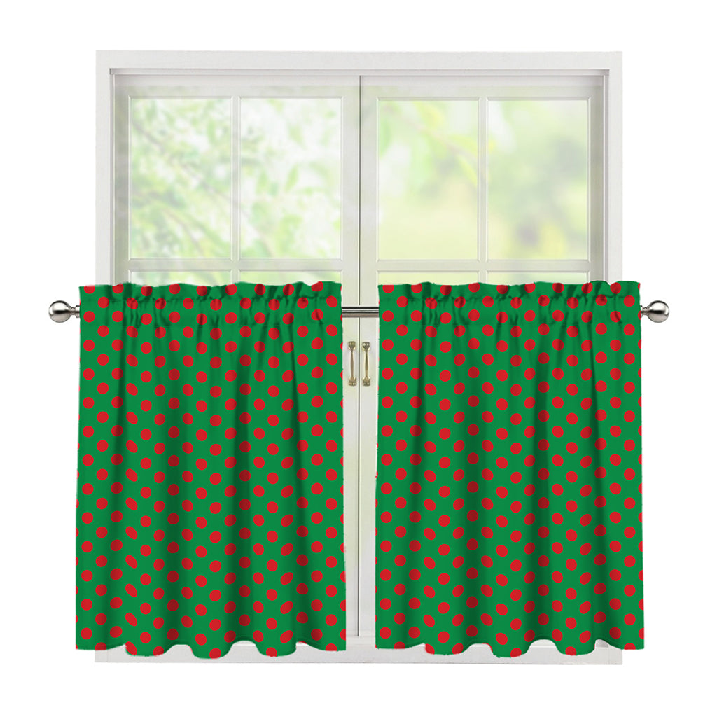 Green And Red Polka Dot Pattern Print Tier Curtains