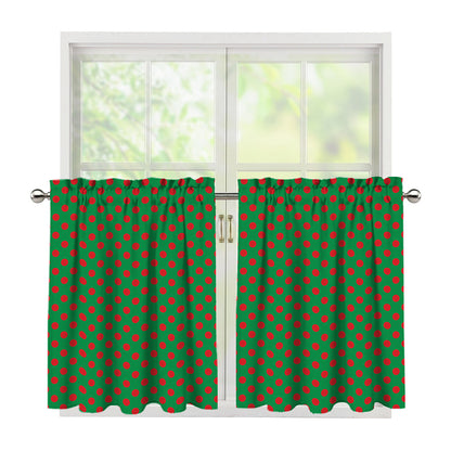 Green And Red Polka Dot Pattern Print Tier Curtains