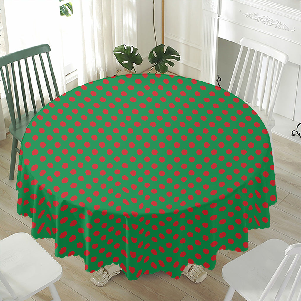 Green And Red Polka Dot Pattern Print Waterproof Round Tablecloth