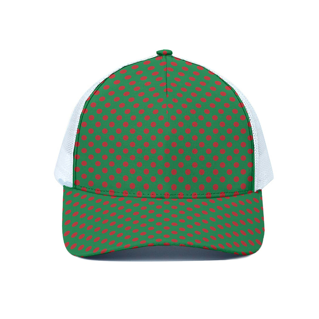 Green And Red Polka Dot Pattern Print White Mesh Trucker Cap