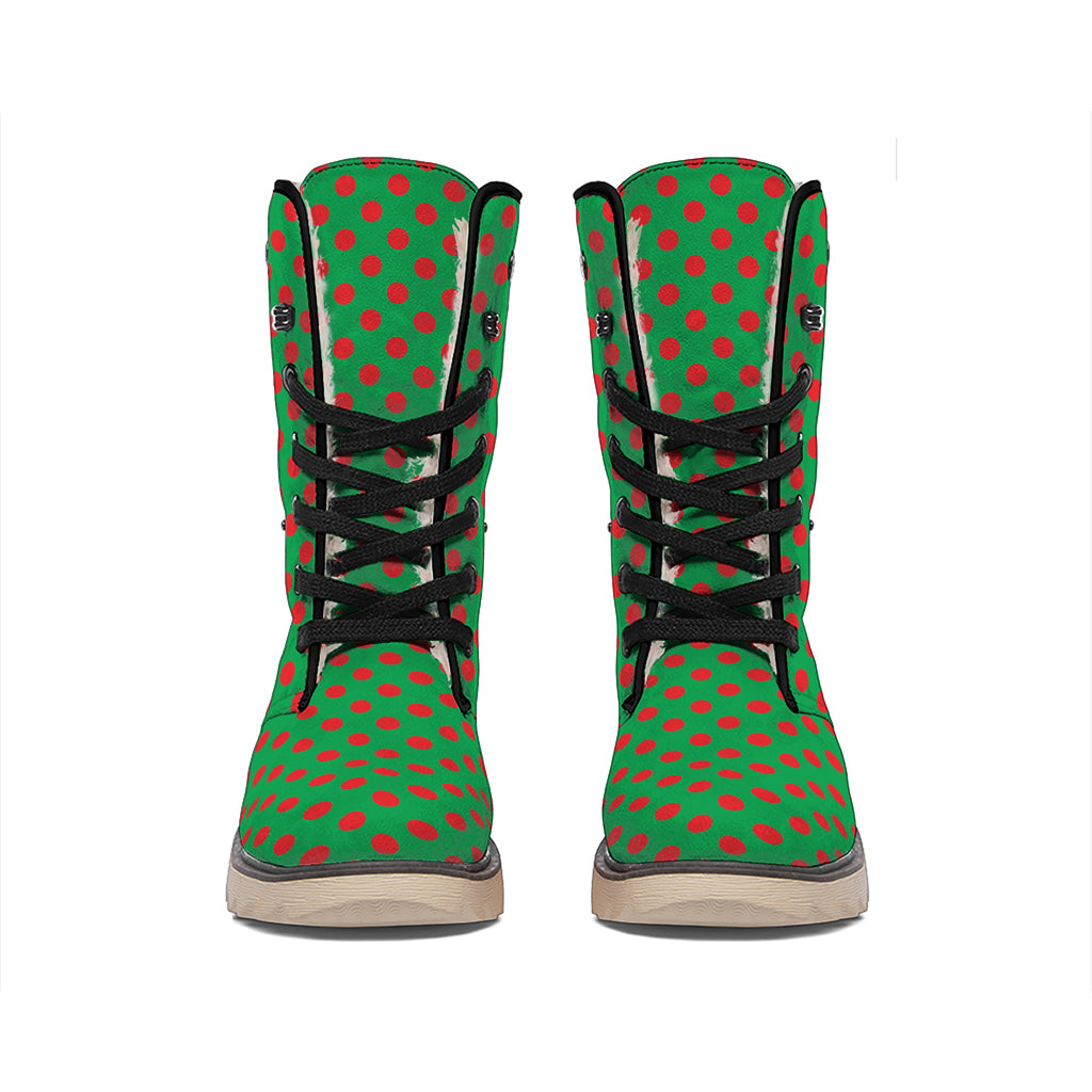 Green And Red Polka Dot Pattern Print Winter Boots