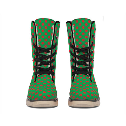 Green And Red Polka Dot Pattern Print Winter Boots