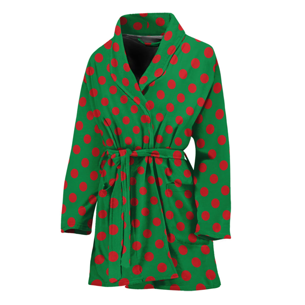 Green And Red Polka Dot Pattern Print Women's Bathrobe