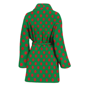 Green And Red Polka Dot Pattern Print Women's Bathrobe