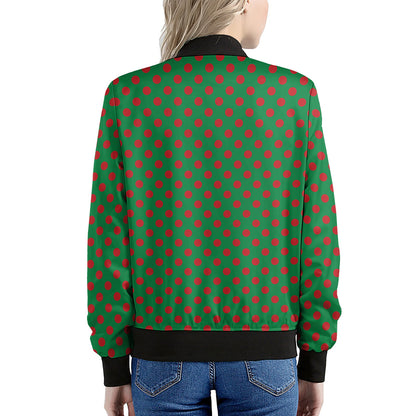 Green And Red Polka Dot Pattern Print Women's Bomber Jacket