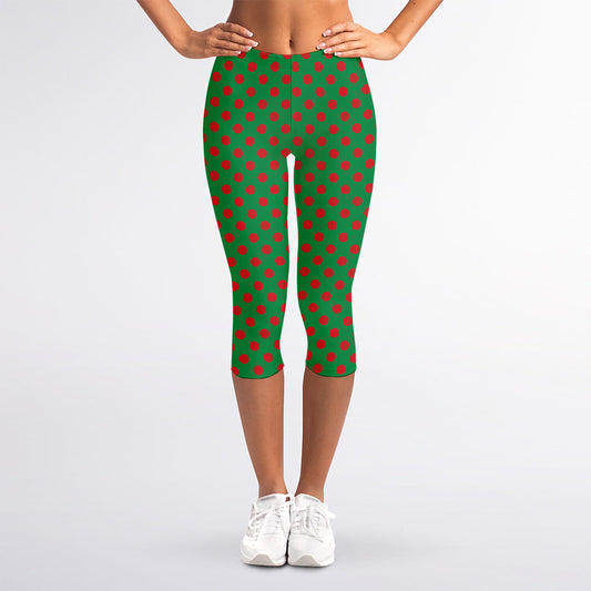 Green And Red Polka Dot Pattern Print Women's Capri Leggings