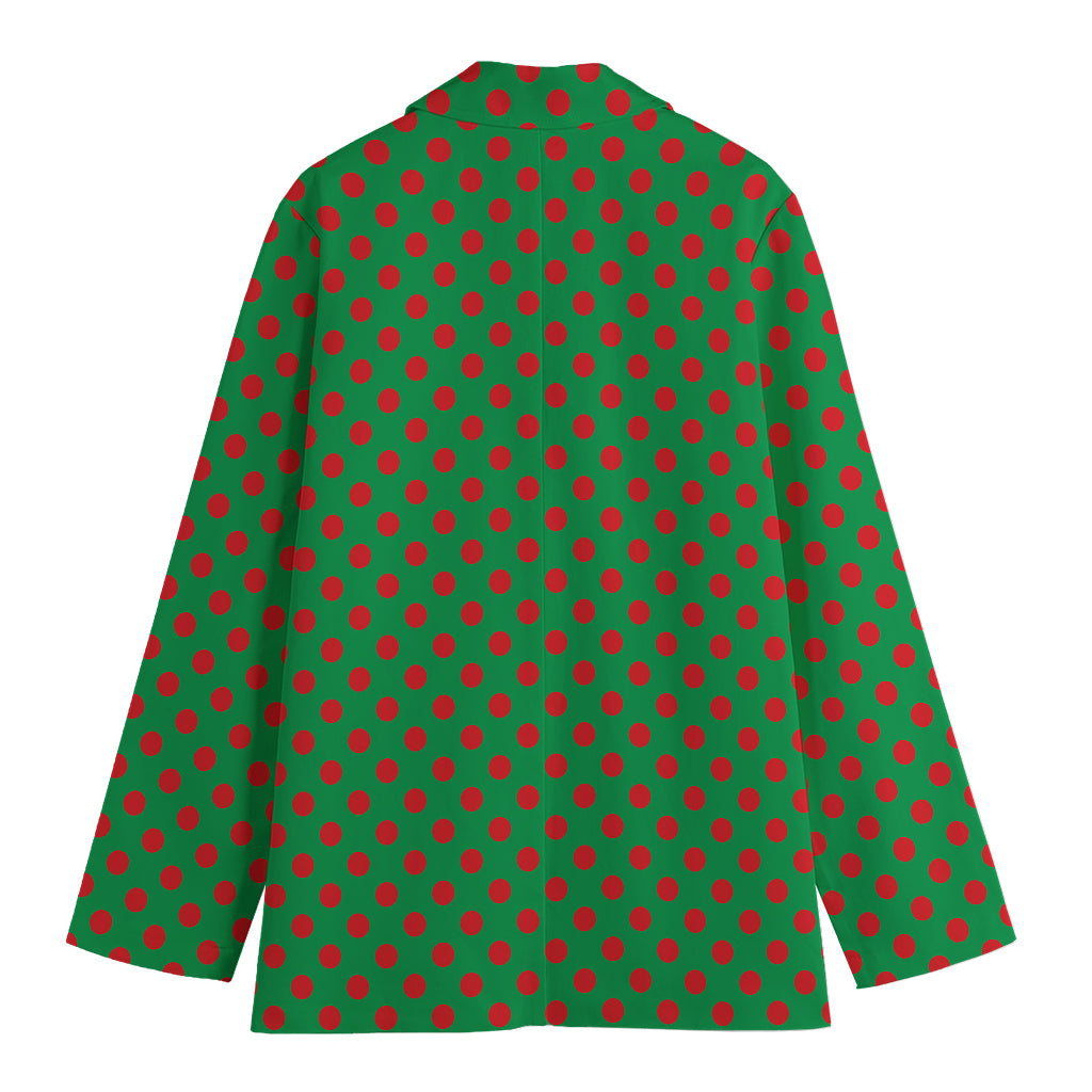 Green And Red Polka Dot Pattern Print Women's Cotton Blazer