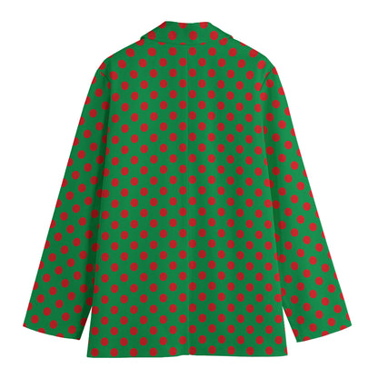 Green And Red Polka Dot Pattern Print Women's Cotton Blazer