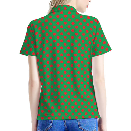 Green And Red Polka Dot Pattern Print Women's Polo Shirt