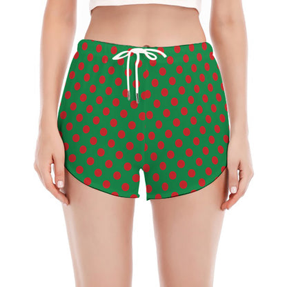 Green And Red Polka Dot Pattern Print Women's Split Running Shorts