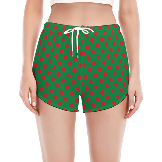 Green And Red Polka Dot Pattern Print Women's Split Running Shorts