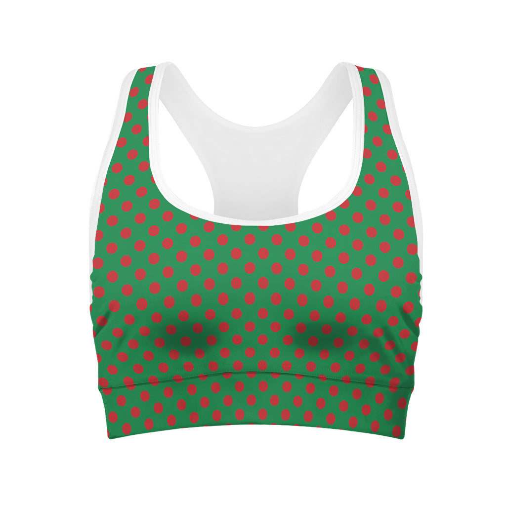 Green And Red Polka Dot Pattern Print Women's Sports Bra