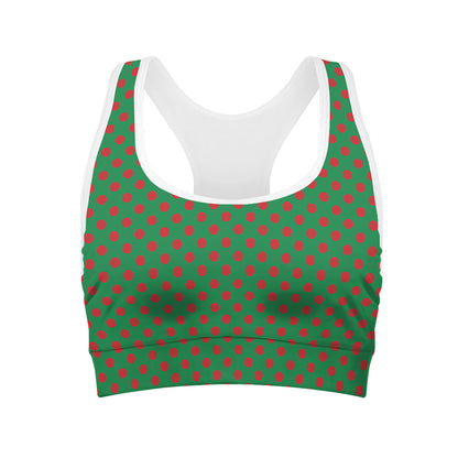 Green And Red Polka Dot Pattern Print Women's Sports Bra