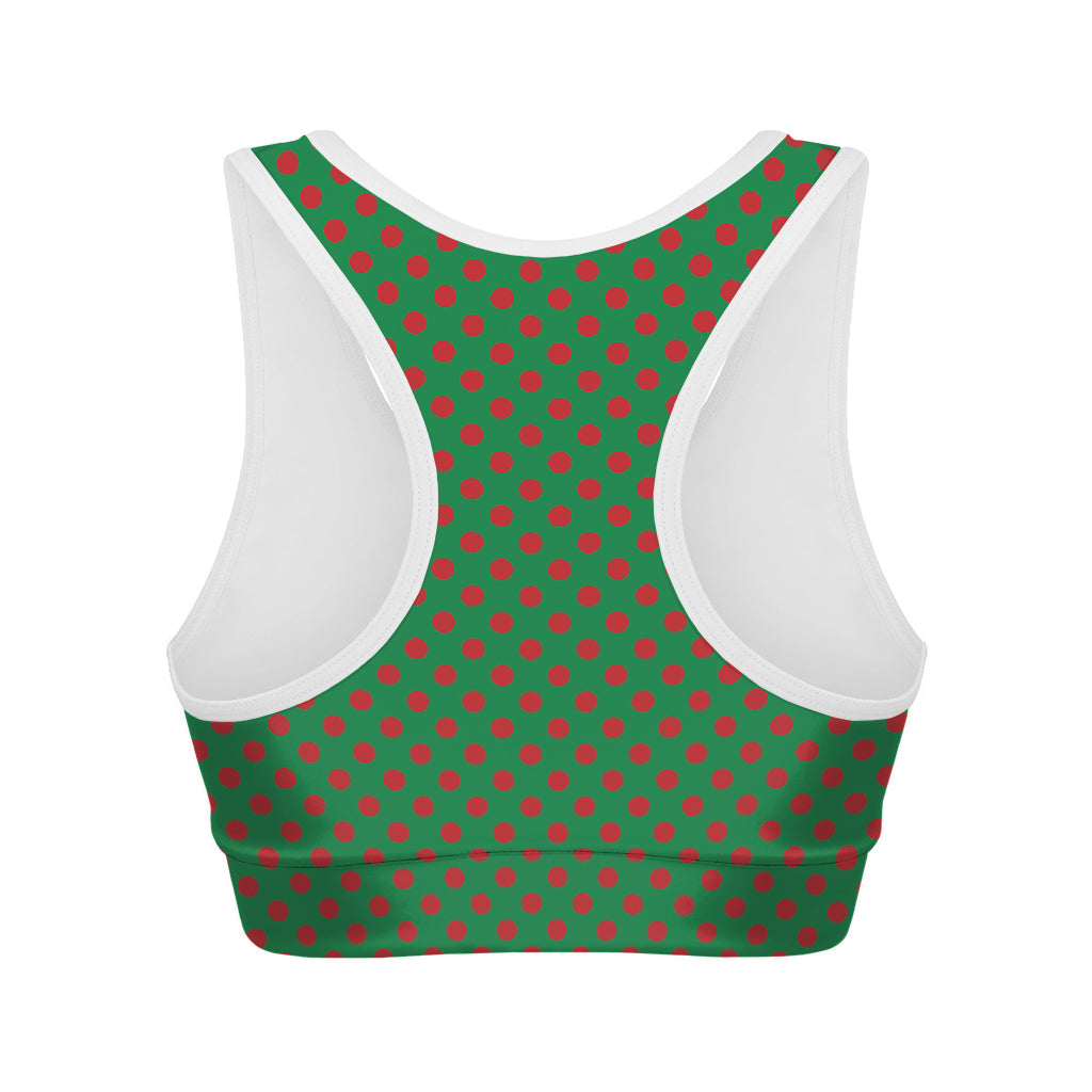 Green And Red Polka Dot Pattern Print Women's Sports Bra