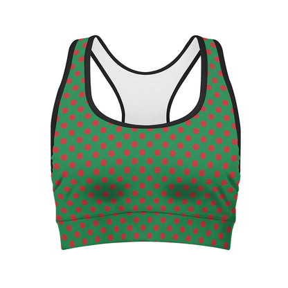 Green And Red Polka Dot Pattern Print Women's Sports Bra